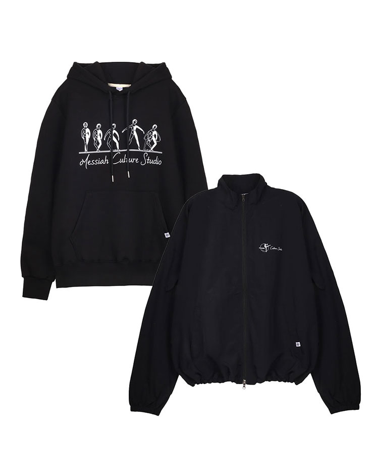 [School Look SET] Fete Windbreak Jacket [Black] + Glishad Hoodie [Black]