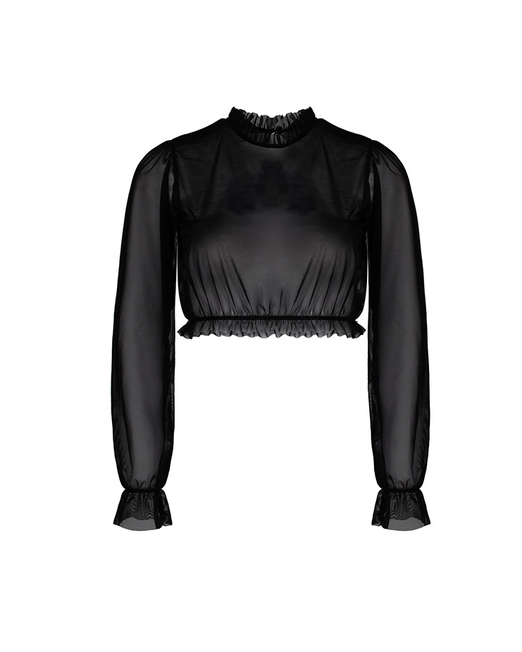 Adeline Shirring Mesh Top [Black]