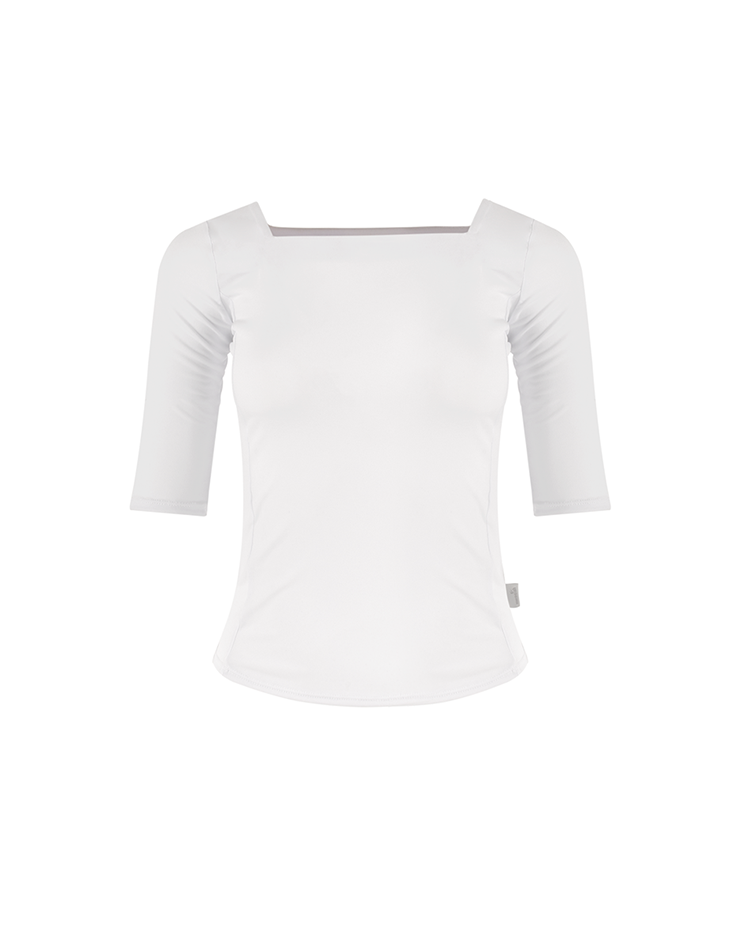 Square Neck 5-Sleeve T-Shirt [White] Korea