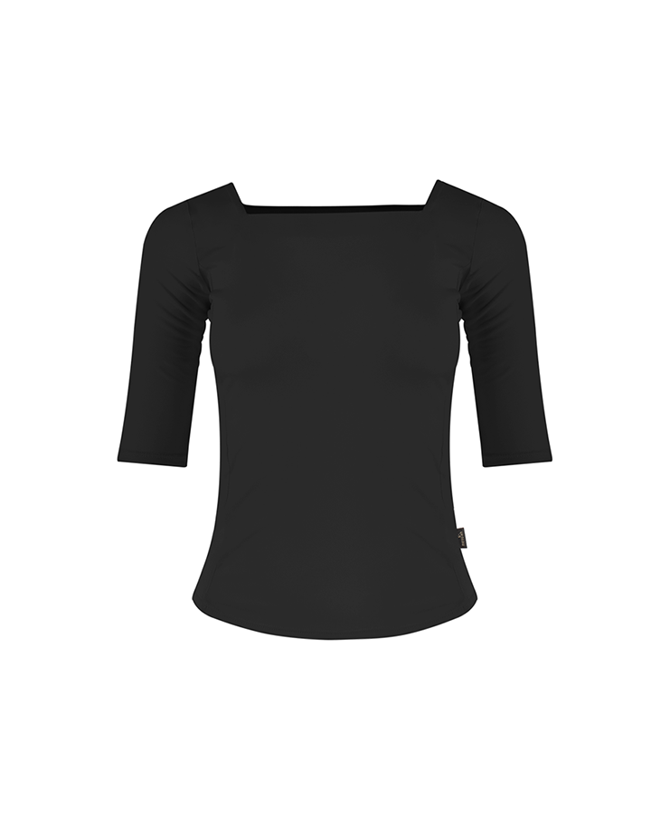 Square Neck Half Sleeve T-Shirt [Black] Korea