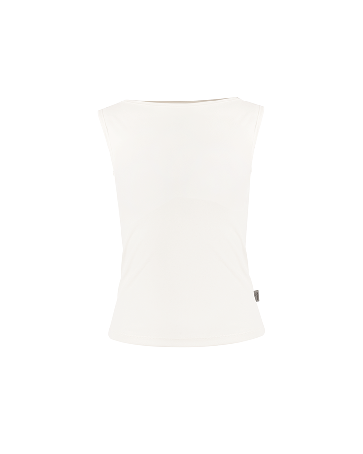 Sleeveless Boat Neck T-shirt [White] Korea
