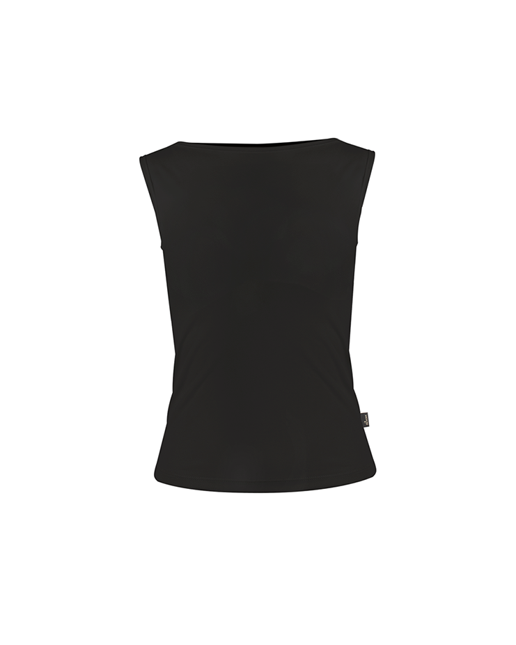 Sleeveless Boat Neck T-shirt [Black] Korea